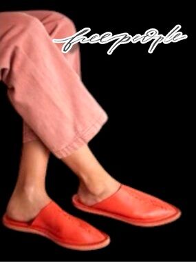 Free People Nova Flat Slides in “Dancing Queen” (Red/Orange). Size 38 (8US)